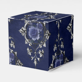 Navy Blue en Silver Victoriaans Floral Damask Bedankdoosjes