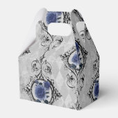 Navy Blue en Silver Victoriaans Floral Damask Bedankdoosjes (Achterkant)