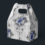 Navy Blue en Silver Victoriaans Floral Damask Bedankdoosjes<br><div class="desc">De  florale demask-patronen zijn gunstig voor de accenten van marineblauw en zilver.</div>