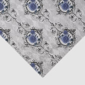 Navy Blue en Silver Victoriaans Floral Damask Tissuepapier (Detail)