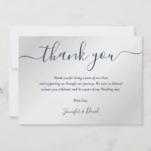 Navy Blue en Silver Wedding Bedankkaart (Voorkant)