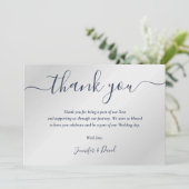 Navy Blue en Silver Wedding Bedankkaart (Staand voorkant)