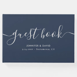 Navy Blue en Silver Wedding Gastenboek