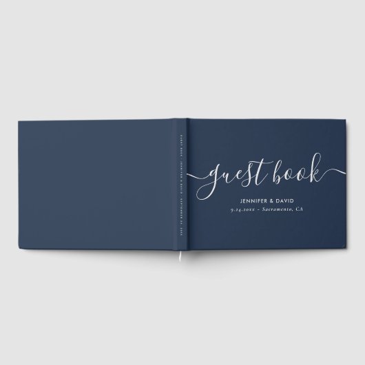 Navy Blue en Silver Wedding Gastenboek (Volledig)