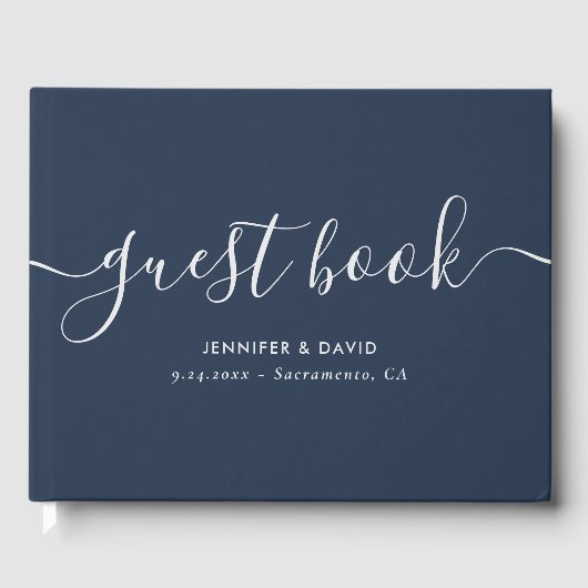 Navy Blue en Silver Wedding Gastenboek (Voorkant)