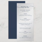 Navy Blue en Silver Wedding Menu (Voorkant / Achterkant)