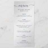 Navy Blue en Silver Wedding Menu (Voorkant)
