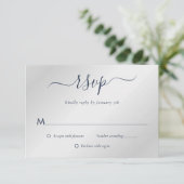 Navy Blue en Silver Wedding RSVP Kaartje (Staand voorkant)