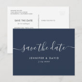 Navy Blue en Silver Wedding Save the Date Aankondigingskaart (Voorkant / Achterkant)