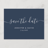 Navy Blue en Silver Wedding Save the Date Aankondigingskaart (Voorkant)