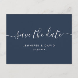 Navy Blue en Silver Wedding Save the Date Aankondigingskaart