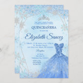 Navy Blue en Silver Winter Quinceanera Uitnodiging (Voorkant / Achterkant)