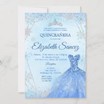 Navy Blue en Silver Winter Quinceanera Uitnodiging