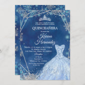 Navy Blue en Silver Winter Quinceanera Uitnodiging (Voorkant / Achterkant)