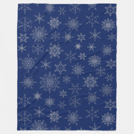 Navy Blue en Silver Xmas Snowflake Winter Fleece Deken
