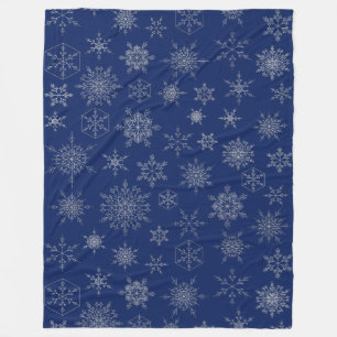 Navy Blue en Silver Xmas Snowflake Winter Fleece Deken