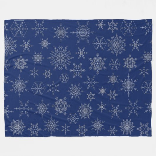 Navy Blue en Silver Xmas Snowflake Winter Fleece Deken (Voorkant (Horizontaal))