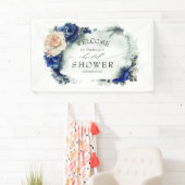 Navy Blue en Sinaasappel Floral Vrijgezellenfeest Spandoek (Insitu)