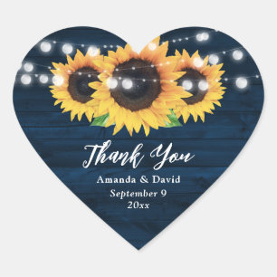Navy Blue en Sunflower Weddenschap Bedankt! Hart Sticker