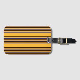 Navy blue en sunny yellow vijf strepenpatroon bagagelabel