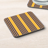 Navy blue en sunny yellow vijf strepenpatroon bier onderzetter (Linkerzijde)