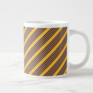 Navy blue en sunny yellow vijf strepenpatroon grote koffiekop