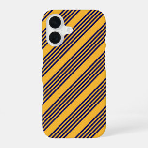 Navy blue en sunny yellow vijf strepenpatroon iPhone 16 hoesje