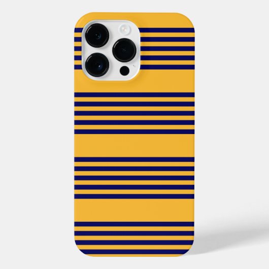 Navy blue en sunny yellow vijf strepenpatroon iPhone hoesje (Achterkant)