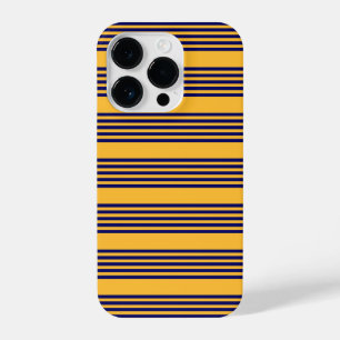 Navy blue en sunny yellow vijf strepenpatroon iPhone 14 plus hoesje