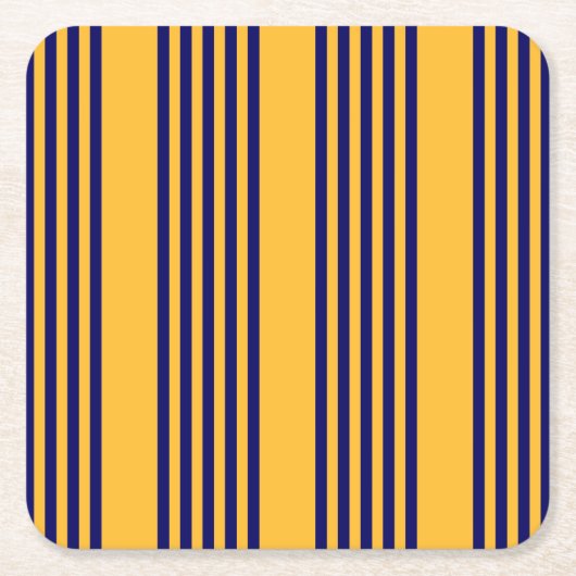 Navy blue en sunny yellow vijf strepenpatroon kartonnen onderzetters (Voorkant)