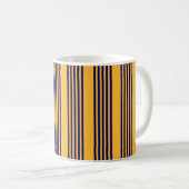 Navy blue en sunny yellow vijf strepenpatroon koffiemok (Voorkant rechts)