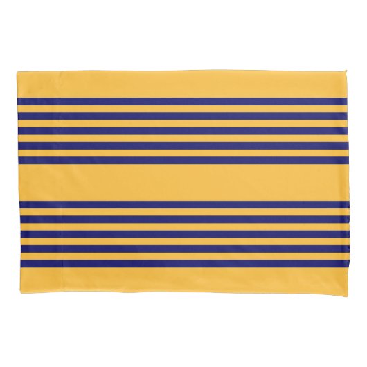 Navy blue en sunny yellow vijf strepenpatroon kussensloop (Voorkant)