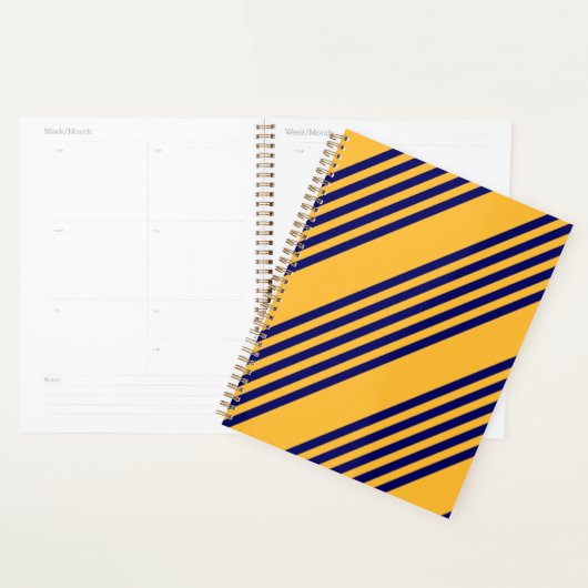 Navy blue en sunny yellow vijf strepenpatroon planner (Display)