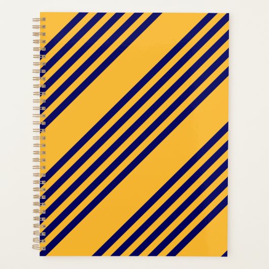 Navy blue en sunny yellow vijf strepenpatroon planner (Voorkant)