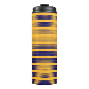 Navy blue en sunny yellow vijf strepenpatroon thermosbeker