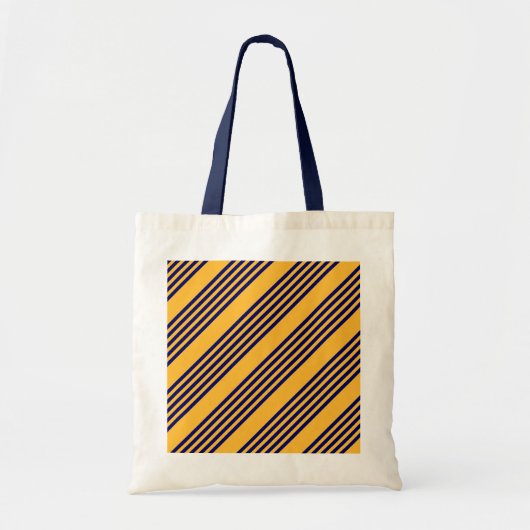 Navy blue en sunny yellow vijf strepenpatroon tote bag (Voorkant)