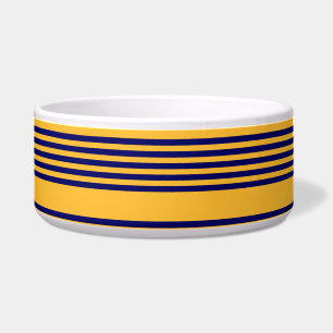 Navy blue en sunny yellow vijf strepenpatroon voerbakje