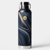 Navy Blue en Tan gemarmerd geen plastic Waterfles (Voorkant)