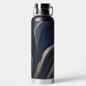Navy Blue en Tan gemarmerd geen plastic Waterfles (Achterkant)