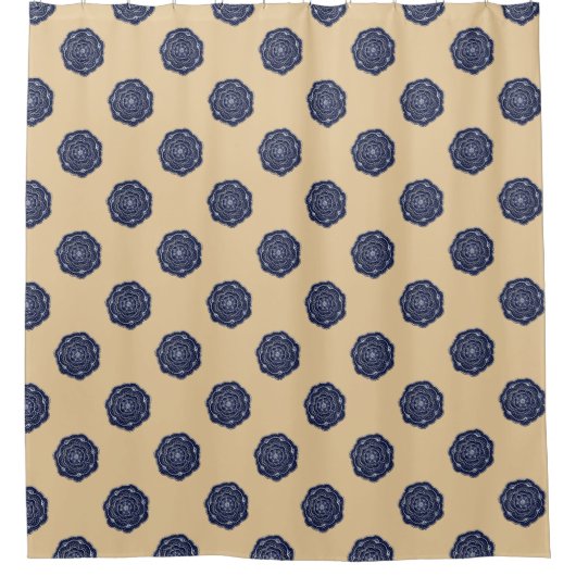 Navy Blue en Tan Lace Flowers Douchegordijn (Voorkant)