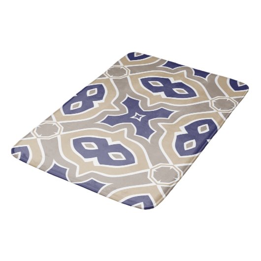 Navy Blue en Taupe Moroccan Badmat (Gekanteld)