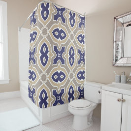 Navy Blue en Taupe Moroccan Douchegordijn
