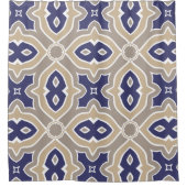 Navy Blue en Taupe Moroccan Douchegordijn (Voorkant)