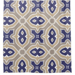 Navy Blue en Taupe Moroccan Douchegordijn