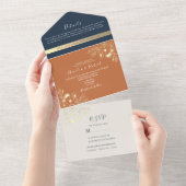 Navy Blue en Terracotta bruiloft All In One Uitnodiging (Afscheurbaar)