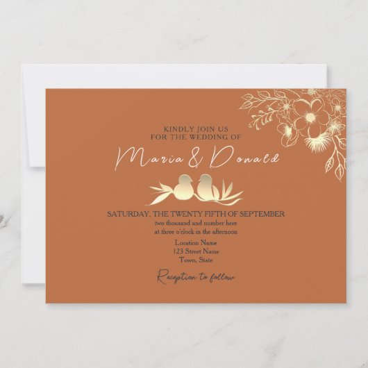 Navy Blue en Terracotta bruiloft Kaart (Voorkant)