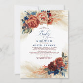 Navy Blue en Terracotta Floral Boho Baby shower Kaart (Voorkant)