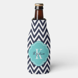 Navy Blue en Turquoise Chevron Monogram Flesjeskoeler