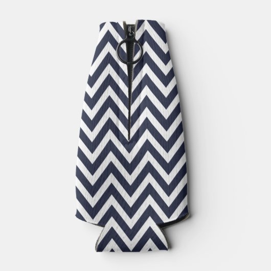 Navy Blue en Turquoise Chevron Monogram Flesjeskoeler (Achterkant)