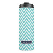Navy Blue en Turquoise Chevron Monogram Thermosbeker (Voorkant)
